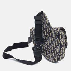 Pre Owned حقيبة السرج ديور مائل قماش أزرق بحري