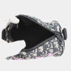 Pre Owned Dior Oblique Roller Shoulder Bag Rabbit Kids Black/Beige Canvas Leather Size Mini