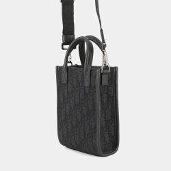 Pre Owned حقيبة كتف ثنائية الاتجاه ديور أوبليك سفاري شمال جنوب قماش جلد أسود حجم صغير