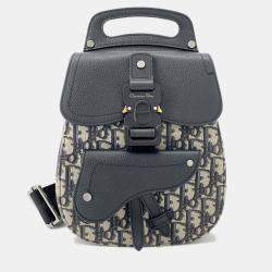 Pre Owned Dior Oblique Gallop Mini Sling Bag Black/Beige Canvas Leather