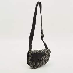 مملوكة مسبقًا حقيبة ديور سادل باوتش كانفاس أوبليك  كحلي/أسود وجلد