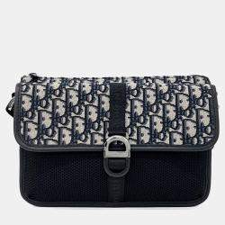 Pre Owned حقيبة رسائل ديور قماش أوبليك سوداء رمادية