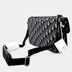 Pre Owned حقيبة رسائل ديور قماش أوبليك سوداء رمادية