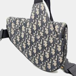 مملوكة مسبقًا Dior Oblique Saddlebag Navy Canvas Leather Size Mini