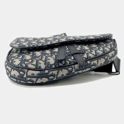 مملوكة مسبقًا Dior Oblique Saddlebag Navy Canvas Leather Size Mini