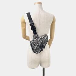 مملوكة مسبقًا Dior Oblique Saddlebag Navy Canvas Leather Size Mini