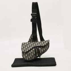 Pre Owned Dior Saddle Blue/Black Oblique Canvas and Leather Messenger Bag