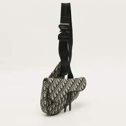 Pre Owned Dior Saddle Blue/Black Oblique Canvas and Leather Messenger Bag