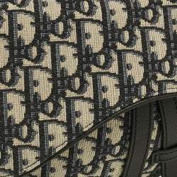 Pre Owned Dior Saddle Blue/Black Oblique Canvas and Leather Messenger Bag