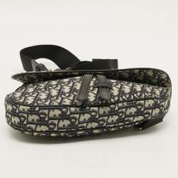 Pre Owned Dior Saddle Blue/Black Oblique Canvas and Leather Messenger Bag