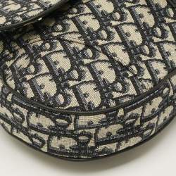 Pre Owned Dior Saddle Blue/Black Oblique Canvas and Leather Messenger Bag