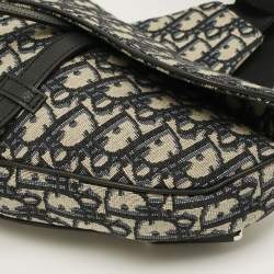 Pre Owned Dior Saddle Blue/Black Oblique Canvas and Leather Messenger Bag