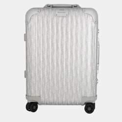 Pre Owned Dior Rimowa Collaboration Cabin Suitcase Oblique Carry-On Silver Aluminium