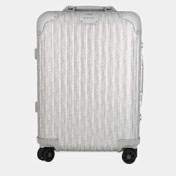 Pre Owned Dior Rimowa Collaboration Cabin Suitcase Oblique Carry-On Silver Aluminium