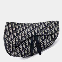 Pre Owned Dior Beige Blue Canvas Oblique Saddle Belt Bag