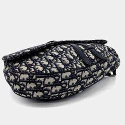 Pre Owned Dior Beige Blue Canvas Oblique Saddle Belt Bag