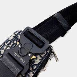 Pre Owned Dior Beige Blue Canvas Oblique Saddle Belt Bag