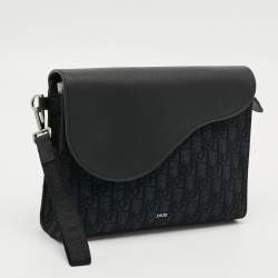 مملوكة مسبقًا Dior Saddle A5 Triangle Black Oblique Canvas and Leather Wristlet Clutch