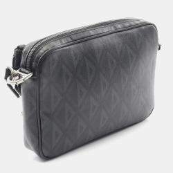 Pre Owned Christian Dior CD Diamond Black Coated Canvas Leather Shoulder Bag