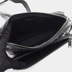Pre Owned Christian Dior CD Diamond Black Coated Canvas Leather Shoulder Bag