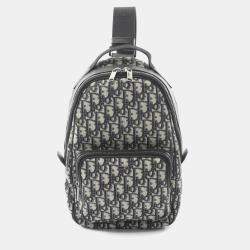 Pre Owned حقيبة ديور رايدر سلينج قماش جاكار مائل وحزام جلد بيج بحري أسود