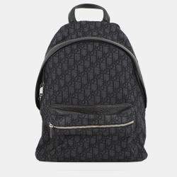 مملوكة مسبقًا Dior Oblique Jacquard Rider Backpack Black Canvas Leather