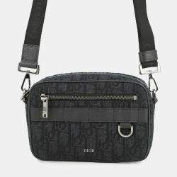 Pre Owned Dior Oblique Jacquard Safari Shoulder Bag Black Canvas Leather Size Mini