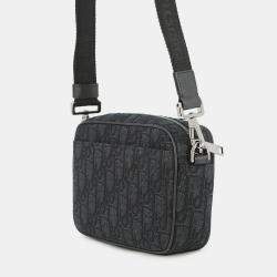 Pre Owned Dior Oblique Jacquard Safari Shoulder Bag Black Canvas Leather Size Mini