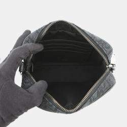 Pre Owned Dior Oblique Jacquard Safari Shoulder Bag Black Canvas Leather Size Mini