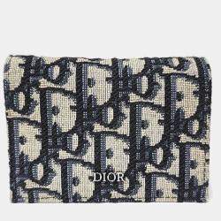 Pre Owned Dior  Homme Oblique Beige/Navy Blue Canvas Card Wallet