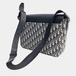 Pre Owned Dior Beige Navy Blue Fabric Homme Oblique Saddle Messenger Bag Medium 1ADME162