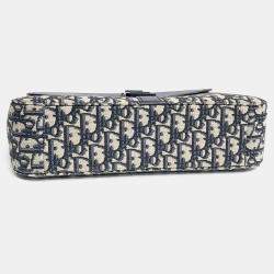 Pre Owned Dior Beige Navy Blue Fabric Homme Oblique Saddle Messenger Bag Medium 1ADME162