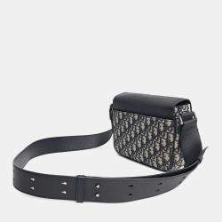 مملوكة مسبقًا Dior Beige Navy Blue Canvas and Leather Homme Oblique Saddle Mini Messenger Bag