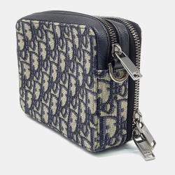 Pre Owned Dior Homme Oblique Navy Blue/Beige Canvas Wallet on 2OBBC119YSE