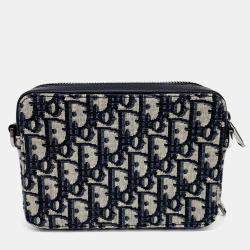 Pre Owned Dior Homme Oblique Navy Blue/Beige Coated Canvas Wallet on 2OBBC119YSE