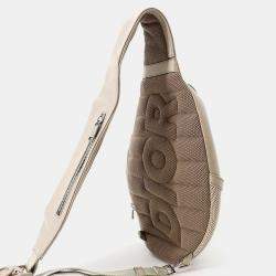 Pre Owned Dior Scabella Single Strap Bag Beige Leather Nylon Crossbody Bag