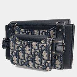 Pre Owned Dior Homme Oblique Elite Navy Blue Fabric and Leather Pouch Crossbody Bag