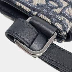 Pre Owned Dior Homme Oblique Elite Navy Blue Fabric and Leather Pouch Crossbody Bag