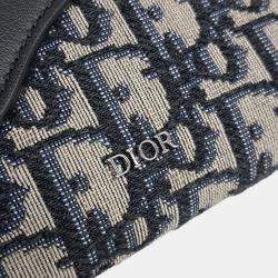 Pre Owned Dior Homme Oblique Elite Navy Blue Fabric and Leather Pouch Crossbody Bag