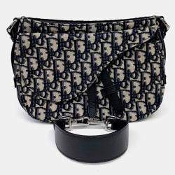 مملوكة مسبقًا Dior Homme Oblique Saddle Beige Navy Blue Canvas Soft Bag