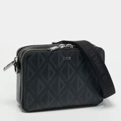 Pre Owned Dior CD Diamond Black Coated Canvas and Leather Crossbody Bag