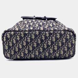 Pre Owned Dior Beige Navy Blue Canvas and Leather Homme Oblique Backpack 1ESBA138YKY