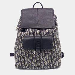 Pre Owned Dior Beige Navy Blue Canvas and Leather Homme Oblique Backpack 1ESBA138YKY