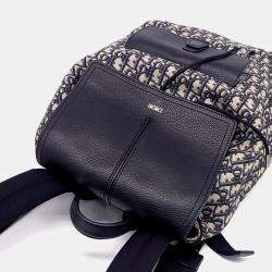Pre Owned Dior Beige Navy Blue Canvas and Leather Homme Oblique Backpack 1ESBA138YKY