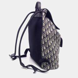 Pre Owned Dior Beige Navy Blue Canvas and Leather Homme Oblique Backpack 1ESBA138YKY
