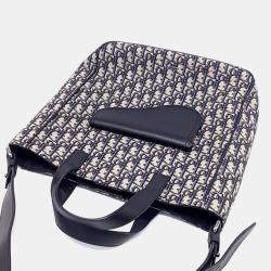 Pre Owned Dior Homme Oblique Beige/Navy Blue Canvas Saddle Tote and Shoulder Bag 1ADSH175YKS