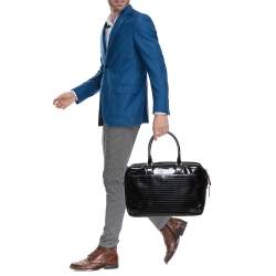 Dior Homme Black Stripped Glossy Leather Document Briefcase 