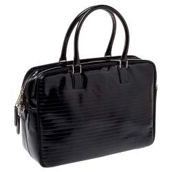 Dior Homme Black Stripped Glossy Leather Document Briefcase 