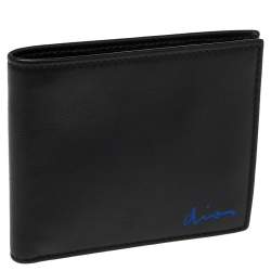 Pre Owned Dior Homme Black Leather Signature Bifold Wallet
