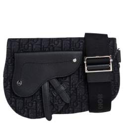 Dior Black Oblique Canvas and Leather Saddle Messenger Bag Dior